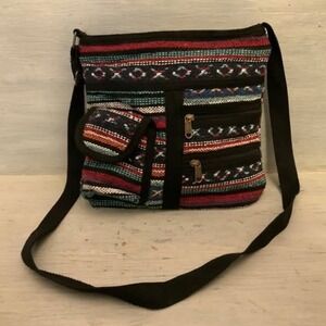 TSF‎ Boho Multicolor Aztec Print Woven Crossbody Messenger Bag Purse GC